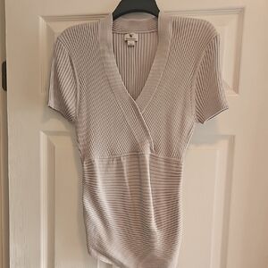 Worthington Ribbed Knit Top in Light Gray
